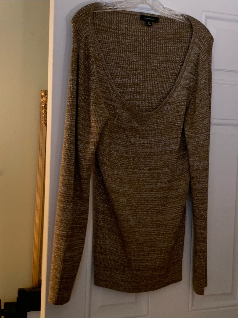 Ann Taylor silver and brown sparkle long sleeved sweater